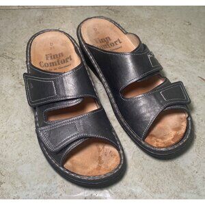 Finn Comfort Womens Black Leather Slide Sandals Size 38 Indie Boho Cottagecore